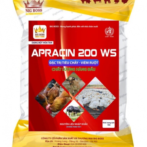 Apracin 200 WS- Đặc trị E.coli, tiêu chảy, sưng phù đầu, co giật